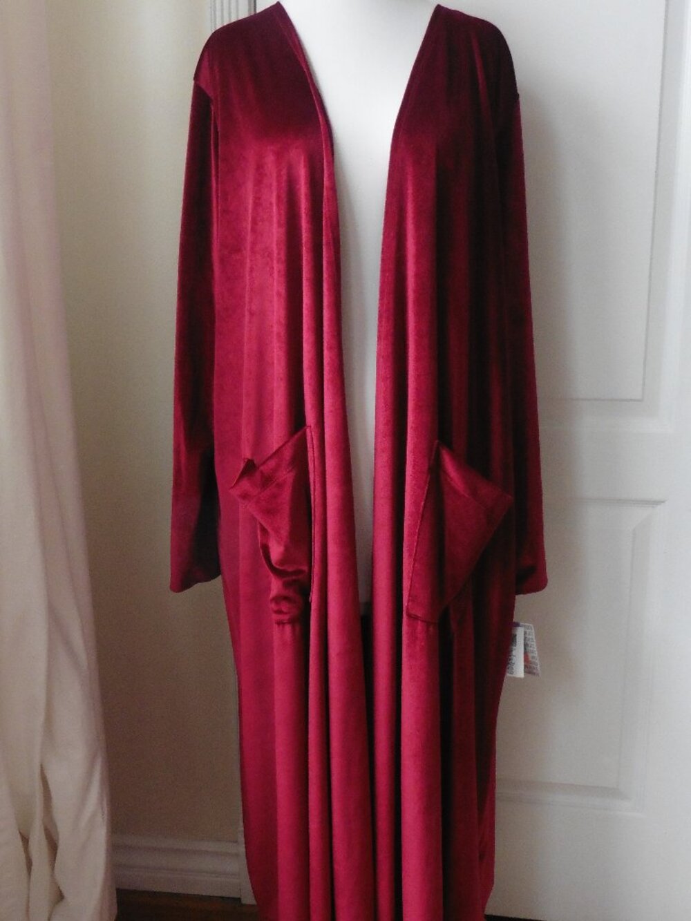 Lularoe Sarah Elegant Long Red Soft Stretchy Velvet Cardigan Duster XL NWT
